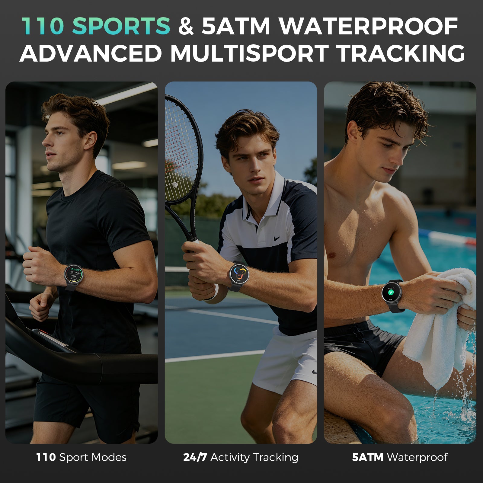 EGQINR GPS Smart Watch for Men Women, 1.32" AMOLED Built-in GPS Fitness Tracker with Bluetooth Calls, 5ATM Waterproof, 110+ Sports Modes, 24/7 Heart Rate/SpO2/Sleep Monitor, Barometer, for Android & iOS