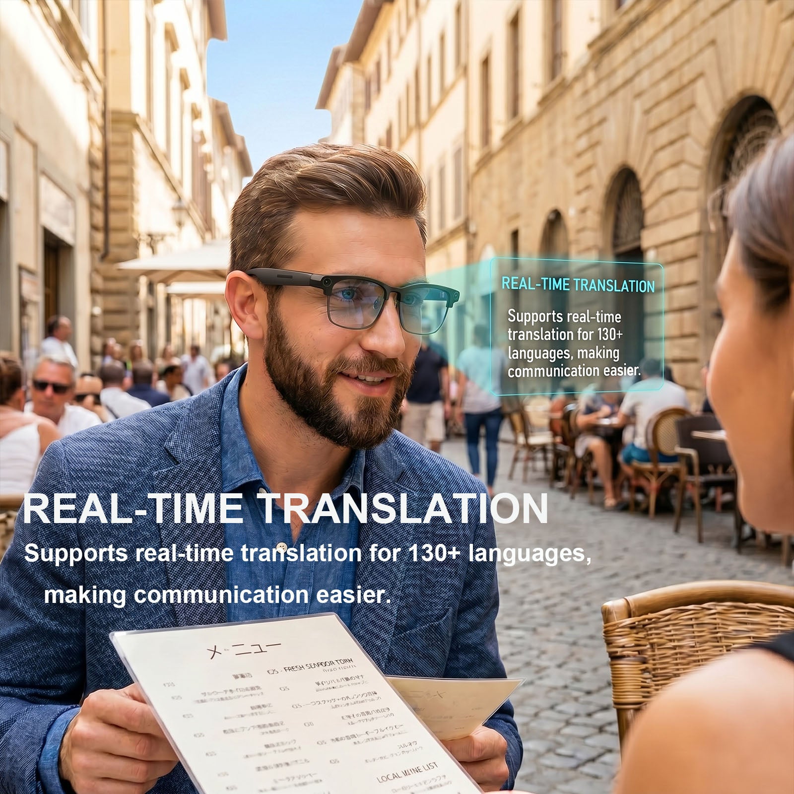EGQINR 4K Camera Smart Glasses, 8MP Camera Glasses for Life Vlog Travel Work, AI Assistant, Photos, Open-Ear Audio, Blue Light Blocking Glasses, Real-Time Translation, Extra Sunglasses for Men Women