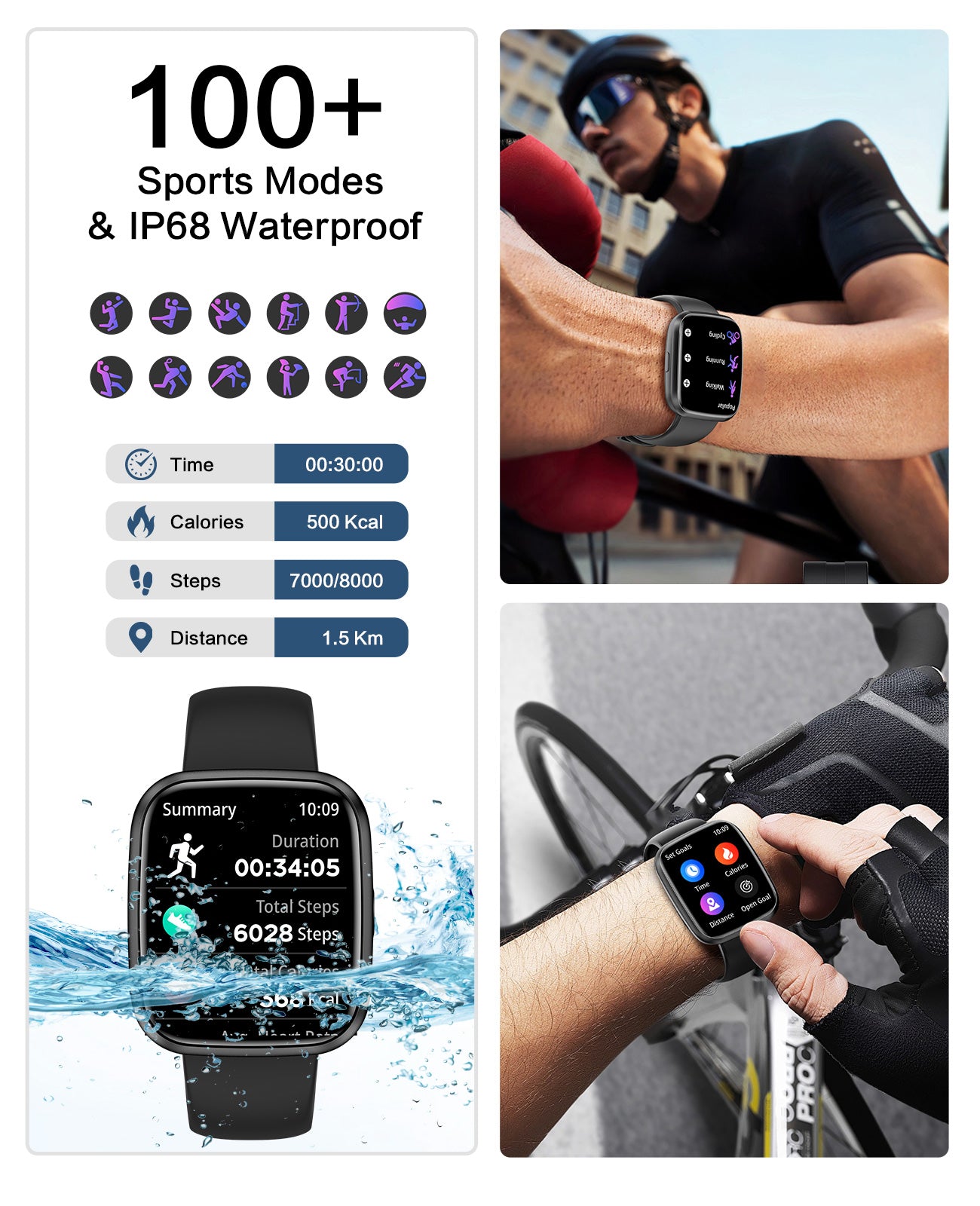 Smart Watches for Men/Women, 1.75" Bluetooth Call, AI Voice Smartwatch, 24/7 Heart Rate Monitor, Blood Pressure/SpO2/Sleep Tracker, IP68 Waterproof, 100+ Sports Fitness Tracker for Android iOS Black