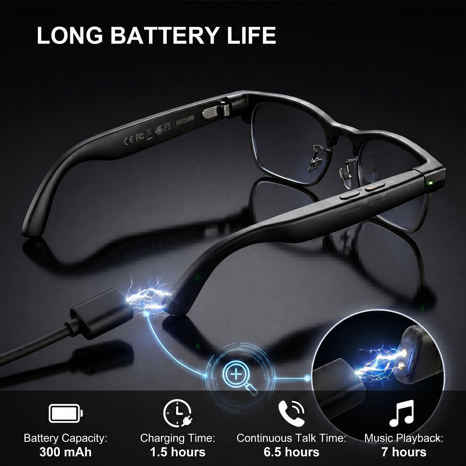 EGQINR 4K Camera Smart Glasses, 8MP Camera Glasses for Life Vlog Travel Work, AI Assistant, Photos, Open-Ear Audio, Blue Light Blocking Glasses, Real-Time Translation, Extra Sunglasses for Men Women